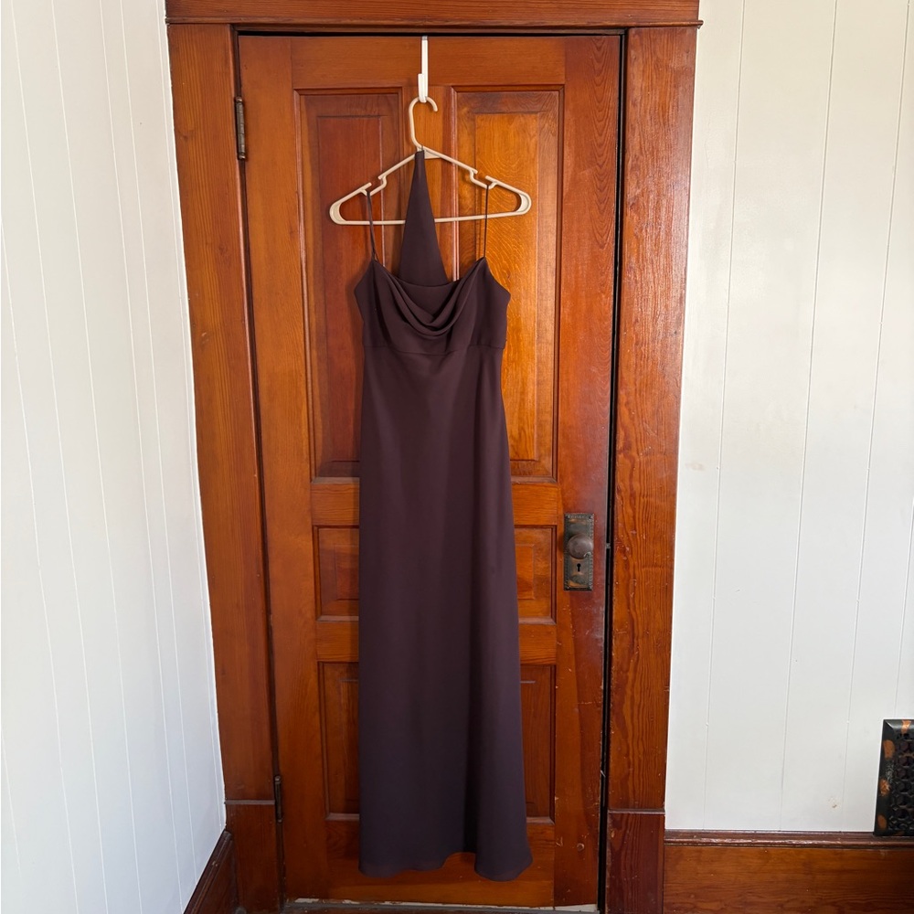 Michaelangelo Chocolate Brown Halter Cowl-Neck Maxi Dress
